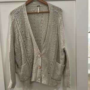Free People Gray Cardigan Sweater with V-Neck